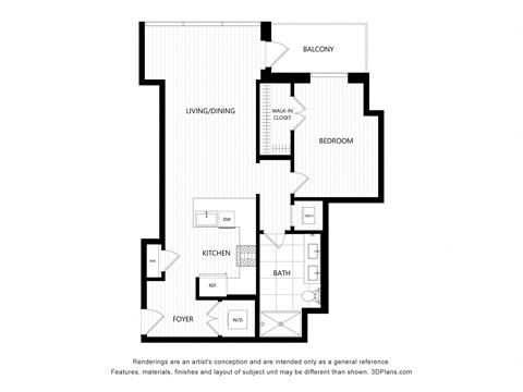 a floor plan of a bedroom apartment with an open floor plan